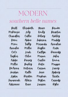 the modern southern belle names are shown in black and pink