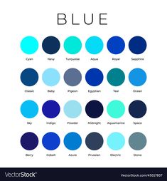 blue color chart with the names and colors