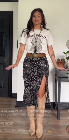 Skirts With Boots Country, Yellowstone Chic Outfit, Western Bonfire Outfit, Mexican Date Night Outfit, Rodeo Mama Outfit, Cowgirl Outfit With Skirt, Western Event Outfit, Women’s Western Work Outfits, Fall Outfit Inspo 2024 Work