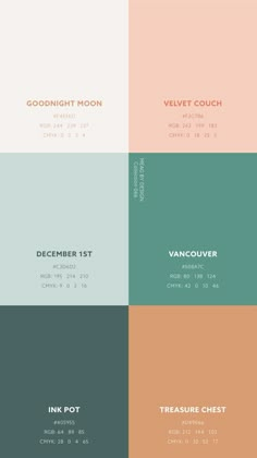 four different color palettes with the same font and numbers on each one, all in different colors