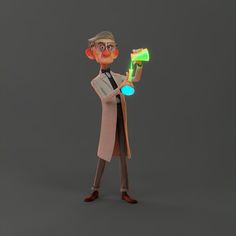 an animated man holding a green light in his right hand and looking at the camera