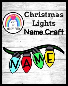 christmas lights name craft on a wooden background