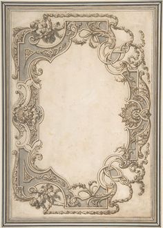 an ornate design with scrolls and flowers on the edges is shown in this antique drawing