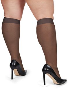 These knee-highs with a wide cuff are delightfully translucent and easy to keep in place all day long. Nylon/spandex Machine wash, dry flat Imported Knee High Stockings, Trouser Socks, Knee Highs, High Knees, Skirt Belt, Wide Cuff, Knee High Socks, Nylon Fabric, Off Black