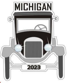 an old car with the michigan logo on it