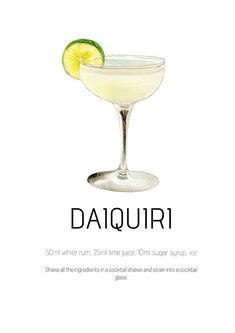 an advertisement for daiquiri with a lime slice on the rim