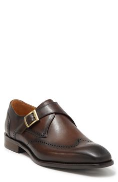 Smooth leather and a brogued wingtip define a stylish monk shoe lofted by a grippy rubber sole. Leather upper/leather and textile lining/rubber sole Imported Monk Strap Shoes Men, Monk Strap Shoes, Shoe Men, Monk Strap, Nordstrom Store, Loafer Shoes, Chestnut, Smooth Leather, Nordstrom Rack