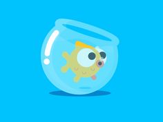 a cartoon fish in a bowl on a blue background