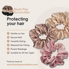 Upgrade Your Hair Game with Our Scrunchies! Gentle on your locks, our scrunchies minimize hair breakage and pulling, ensuring a comfortable and secure hold for all-day wear. With versatile styling options and a range suitable for all hair types, these trendy accessories add a stylish touch to any outfit. Treat your hair with the care it deserves and experience the difference today! Hair Accessories Business, Names For Scrunchie Business, Types Of Scrunchies, Scrunchie Sizes, Different Types Of Scrunchies, Scrunchies Advertising, Hair Scrunchies, Hair Accessories Quotes, Scrunchies Small Business