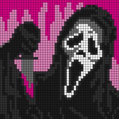 a pixellated image of two people in black and pink