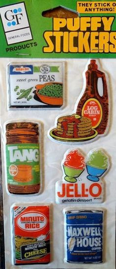 a package of stickers with different types of food on it's back side