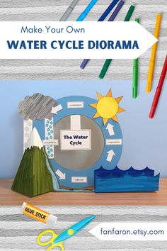 make your own water cycle diorama with crayons, markers and scissors