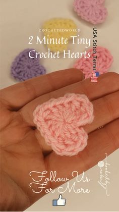 crochet beginners hearts project Mini Crochet Hearts Pattern, Crochet Tiny Heart Applique, Crocheted Valentine Hearts, Tiny Crochet Heart Pattern, Small Crocheted Hearts, How To Crochet A Tiny Heart, Crochet Heart Pattern Tutorial, Crocheted Hearts Easy, How To Crochet A Heart For Beginners Step By Step