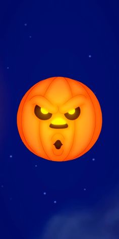 an animated pumpkin with glowing eyes on it's face and the moon in the background