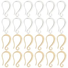 twelve pairs of gold and silver metal ear hooks with wavy lines on each side, set of