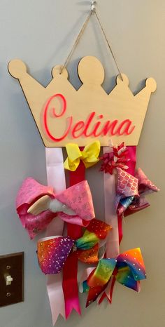 Bow holder fit for a princess! Crochet Bow Organizer, Tutu Hair Bow Holder, Mermaid Hair Bow Holder, Bow Shelf Holder, Initial Bow Holder, Bow Holder, Kids' Bathroom, Barrettes, Labour Day