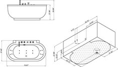 a drawing of a bathtub and sink with measurements for each side, including the floor