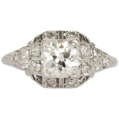 .95 Carat Diamond Platinum Engagement Ring | From a unique collection of vintage Engagement Rings at https://www.1stdibs.com/jewelry/rings/engagement-rings/. $5,000 Brilliant Engagement Rings, Antique Cushion Cut Diamond, Estate Engagement Ring, Vintage Engagement Rings Art Deco, Engagement Ring Art Deco, Platinum Engagement Ring, Filigree Engagement Ring, Platinum Diamond Engagement Rings, Engagement Ring Diamond Cut