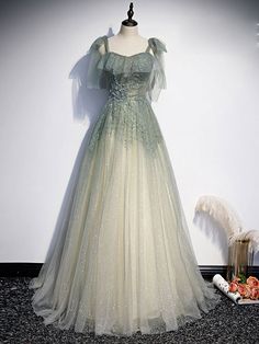 Prom Dress Green, Formal Prom Dresses Long, Beaded Formal Dress, Green Evening Dress, Long Formal Gowns, Prom Dress Evening, Green Tulle, Evening Dress Floor Length, Fantasy Dresses