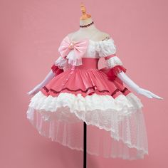 Includes: Headwear, neckwear, chest bow, back bow, gloves, elbow straps, dress, socks. Material: Yarn, silk, thickiy ronior, spandex fabric. Size: Female XS-XXL Madoka Magica Madoka, Bow Gloves, Magica Madoka, Party Design Ideas, Madoka Kaname, Cloth Making, Punk Style Outfits, Magical Girl Aesthetic