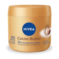 Relax, and pamper your skin with NIVEA Cocoa Butter Body Cream. This rich creamy formula is enriched with our Deep Nourishing Serum, Cocoa Butter and Vitamin E. It delivers intense moisture to dry skin for up to 48 hours, and leaves skin looking radiant and lightly scented after just one application. NIVEA Cocoa Butter Body Cream with Deep Nourishing Serum nourishes dry skin for visible radiance. Simply apply this cream for dry skin daily to leave skin feeling moisturized and radiant. NIVEA Coco Nivea Cocoa Butter, Cocoa Butter Body Cream, Cocoa Butter Body Lotion, Cocoa Butter Cream, Butter Body Cream, Best Body Butter, Serum For Dry Skin, Cream For Dry Skin, Skin Care Moisturizer