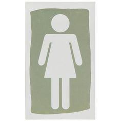 a green and white bathroom sign with a woman's silhouette on the back of it