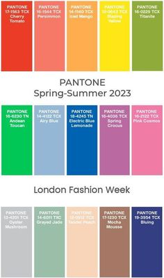 the pantone spring - summer 2013 color scheme for london fashion week, with different colors