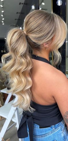 27 From Casual to Glamorous: Mastering Versatile Ponytail Hairstyles for Every Occasion I Take You | Wedding Readings | Wedding Ideas | Wedding Dresses | Wedding Theme Wedding Guest Hairstyles Hollywood Waves, Braidsmade Hairstyle, Banquet Makeup, Wedding Ponytail Hairstyles, Bridesmaid Hair Ponytail, Business Hair, Bridesmaid Hair Inspo, Wedding Ponytail