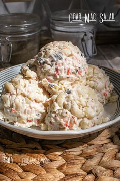 crab mac salad in a bowl on a table