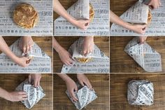 the process of making a baguette with newspaper paper