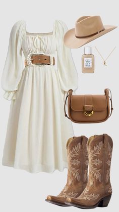 Western Dresses And Skirts, Simple Country Wedding Dresses Rustic Chic, Cowgirl Outfits With Dress, White Dress Country Outfit, Cute Western Dresses, Western Boho Outfits Women, Country Outfits Dresses, Modest Cowgirl Outfits, Girly Country Outfits