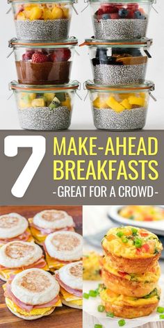 seven breakfasts with the words make - ahead breakfasts great for a crowd on top