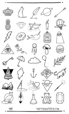 an image of tattoos and other things that are drawn in black ink on white paper