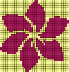 a cross - stitch pattern with red flowers on yellow and purple squares in the shape of a flower