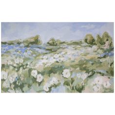 an oil painting of white flowers in a field