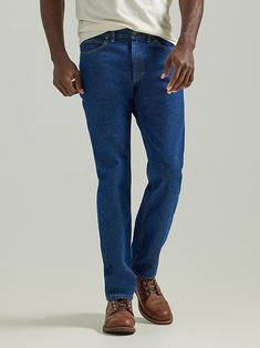 Sometimes the best jeans are all comfort and no fuss. With the legendary Lee® regular straight jean, you can keep things casual without losing your cool. This classic straight leg jean features a regular fit through the seat and thigh for the perfect amount of room. It also comes with many of the famous features of Lee, including five-pocket styling, iconic hardware, a zipper fly, a button closure, and the lazy S-curve stitching on the back pockets. Crafted from a cotton blend with the perfect amount of stretch, you can on anything the day has in store for you. With multiple washes to choose from, each with its own unique detailing and distressing, you can easily make this straight jean a regular in your rotation. Wear the regular straight jean with a button-up or a favorite tee for a look The Best Jeans, Mens Fashion Jeans, Best Jeans, Jeans Style, Straight Jeans, Men's Jeans, Straight Leg Jeans, Casual Pants, Mens Jeans