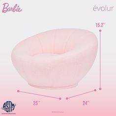 a pink chair with the measurements for it