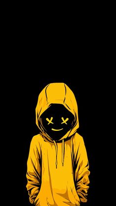 a person wearing a yellow hoodie and black background