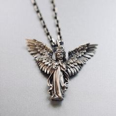 (eBay) Condition: handmade. Color: silver. Material: Silver. 925 sterling silver. We appreciate your prompt reply and look forward to deal with you again. Angel Wings Necklace, Guardian Angel Necklace, Silver Necklace Pendant, Angel Wing Necklace, Angel Jewelry, Vintage Angel, Angel Necklace, Neon Aesthetic, Wing Necklace