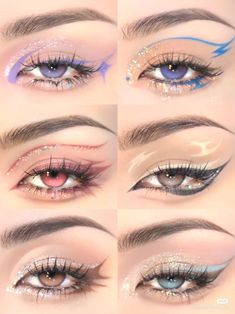 Music Festival Eye Makeup, Moon Eye Makeup, Cute Makeup Looks Aesthetic, Kpop Makeup Looks, Cosplay Eye Makeup, Pastel Makeup Looks, Make Up Designs