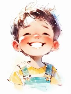 a drawing of a smiling boy with suspenders