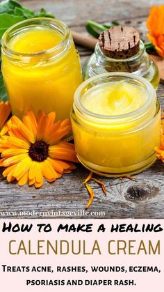 Discover the Beauty and Benefits of Calendula. Learn How Calendula Moisturizes, Heals and Nourishes Your Skin. Benefits Of Calendula, Coconut Oil And Essential Oils, Calendula Salve, Helichrysum Essential Oil, Acne Redness, Calendula Flowers, Salve Recipes, Natural Acne