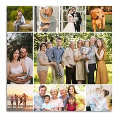 a collage of photos with people and dogs in the same family's photo