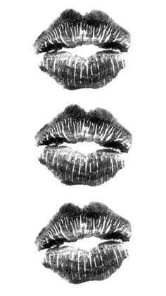 three black and white images of lips with the same lip length as each one,