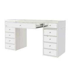 a white desk with drawers on it