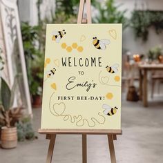 Our little honey is turning one birthday welcome Editable Blank Bee Theme 2nd Birthday, Bee Birthday Table Decor, Bee Birthday Theme Decoration, 1st Bee Day Decorations, Honey Theme Birthday Party, Bee Two Birthday, One Bee Birthday, Happy To Bee One Birthday, Bees Party Ideas