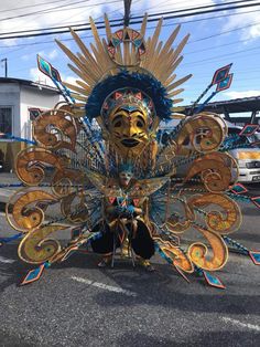 an elaborately decorated carnival float in the street