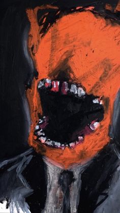 an orange and black painting with teeth on it