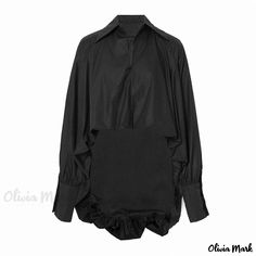 Olivia Mark - Stylish Vintage Batwing Long Sleeve Shirt with Turn-down Collar and Oversized Puff Design for a Casual yet Fashionable Look Retro Blouse, Batwing Sleeve Blouse, Athleisure Dress, Loose Fit Blouse, Half Sleeve Tops, Vintage Blouse, Sleeves Clothing, Loose Blouse, Retro Shirts