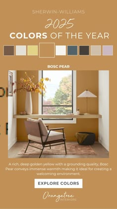 the color scheme for this living room is yellow and brown